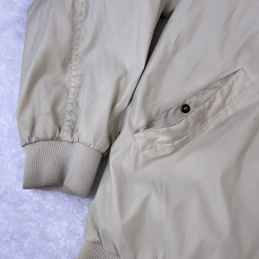 VTG 90s St John's Bay Men's Large FullZip Bomber‎ Jacket Tan Distressed +USA Pin